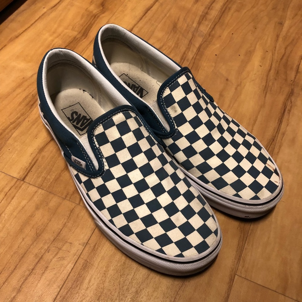 Men’s Blue & Cream Checkerboard Vans- Size 10